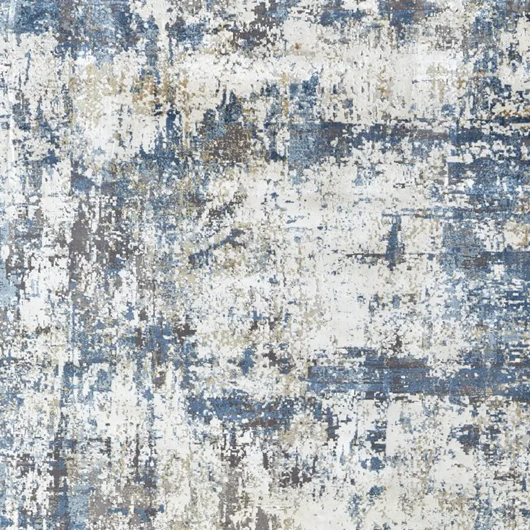 12' X 15' Ivory Tan and Blue Abstract Power Loom Area Rug With Fringe
