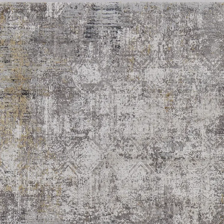 3' X 5' Ivory Taupe and Gray Abstract Power Loom Distressed Area Rug With Fringe
