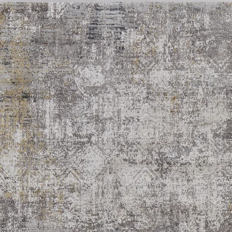5' X 8' Ivory Taupe and Gray Abstract Power Loom Distressed Area Rug With Fringe