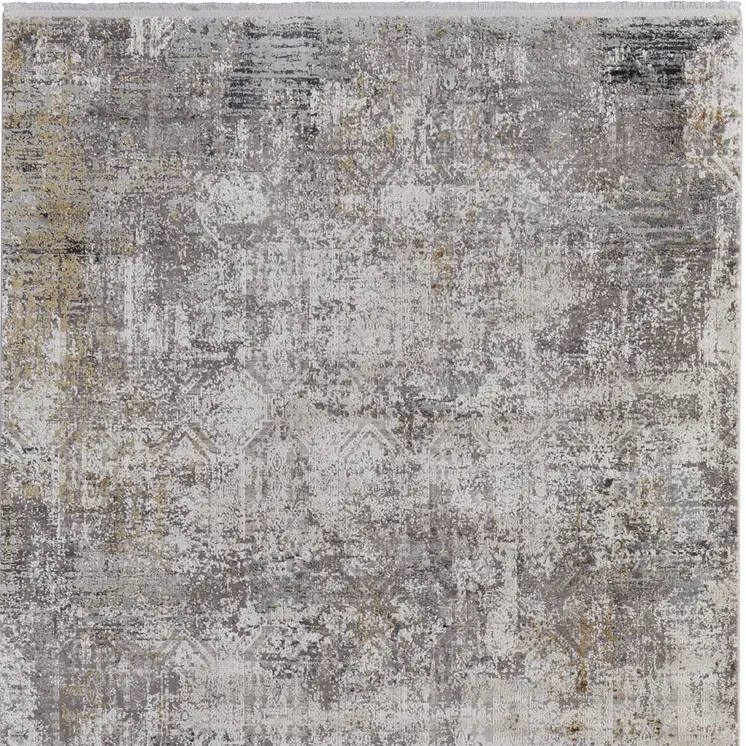 5' X 8' Ivory Taupe and Gray Abstract Power Loom Distressed Area Rug With Fringe