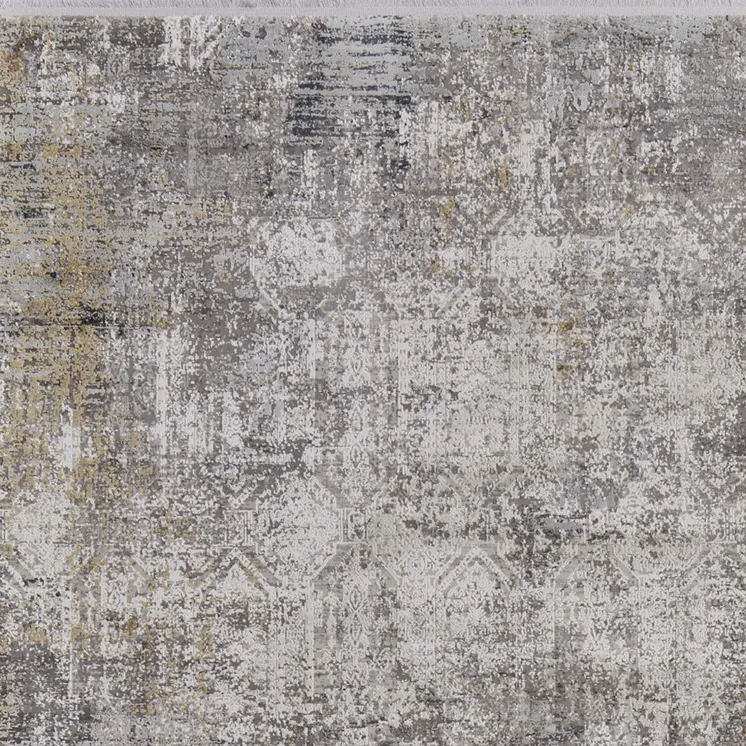 10' X 13' Ivory Taupe and Gray Abstract Power Loom Distressed Area Rug With Fringe