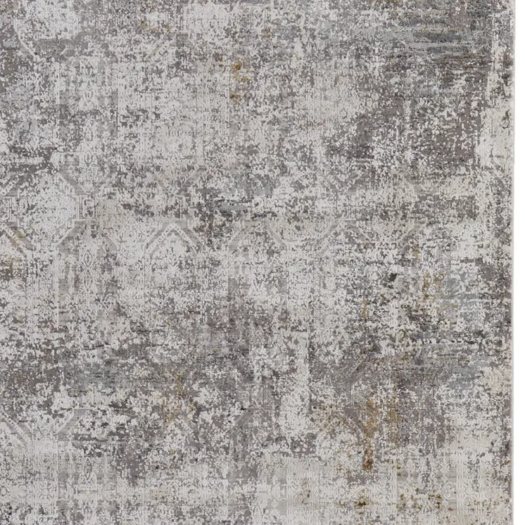12' X 18' Ivory Taupe and Gray Abstract Power Loom Distressed Area Rug With Fringe