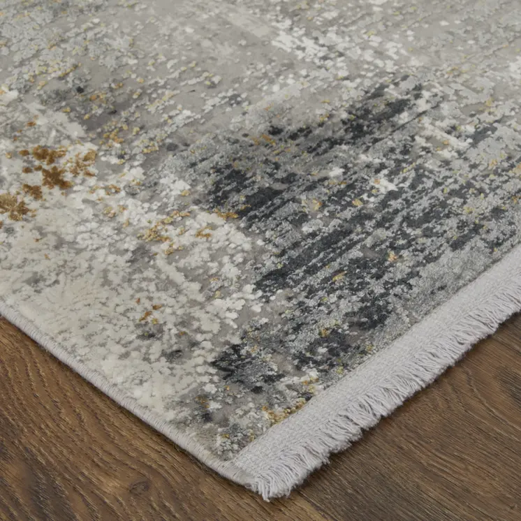 13' X 20' Ivory Taupe and Gray Abstract Power Loom Distressed Area Rug With Fringe