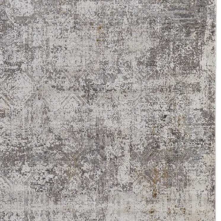 13' X 20' Ivory Taupe and Gray Abstract Power Loom Distressed Area Rug With Fringe