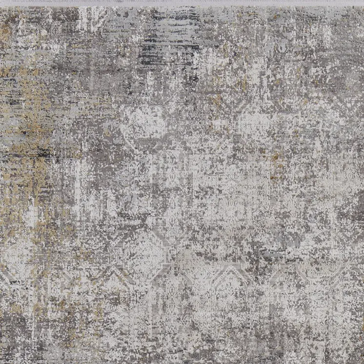 12' X 15' Ivory Taupe and Gray Abstract Power Loom Distressed Area Rug With Fringe