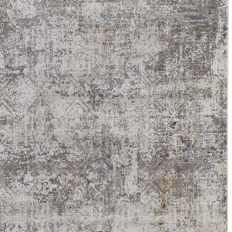 2' X 3' Ivory Taupe and Gray Abstract Power Loom Distressed Area Rug With Fringe