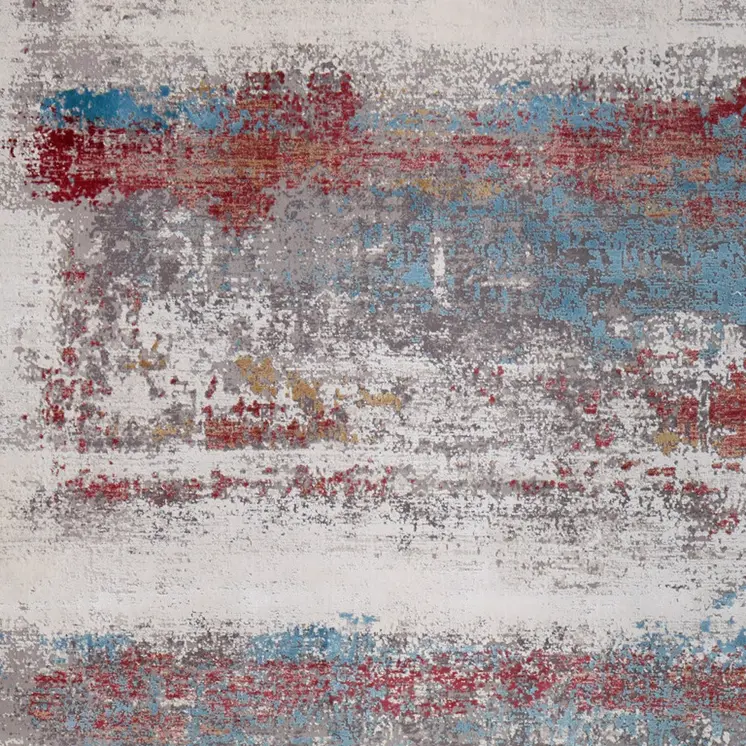 13' X 20' Gray Blue and Red Abstract Power Loom Area Rug With Fringe