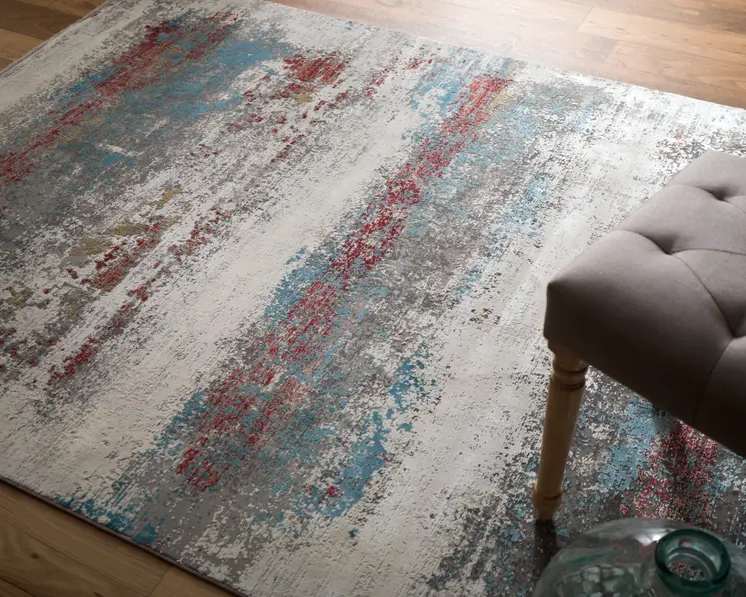 12' X 15' Gray Blue and Red Abstract Power Loom Area Rug With Fringe