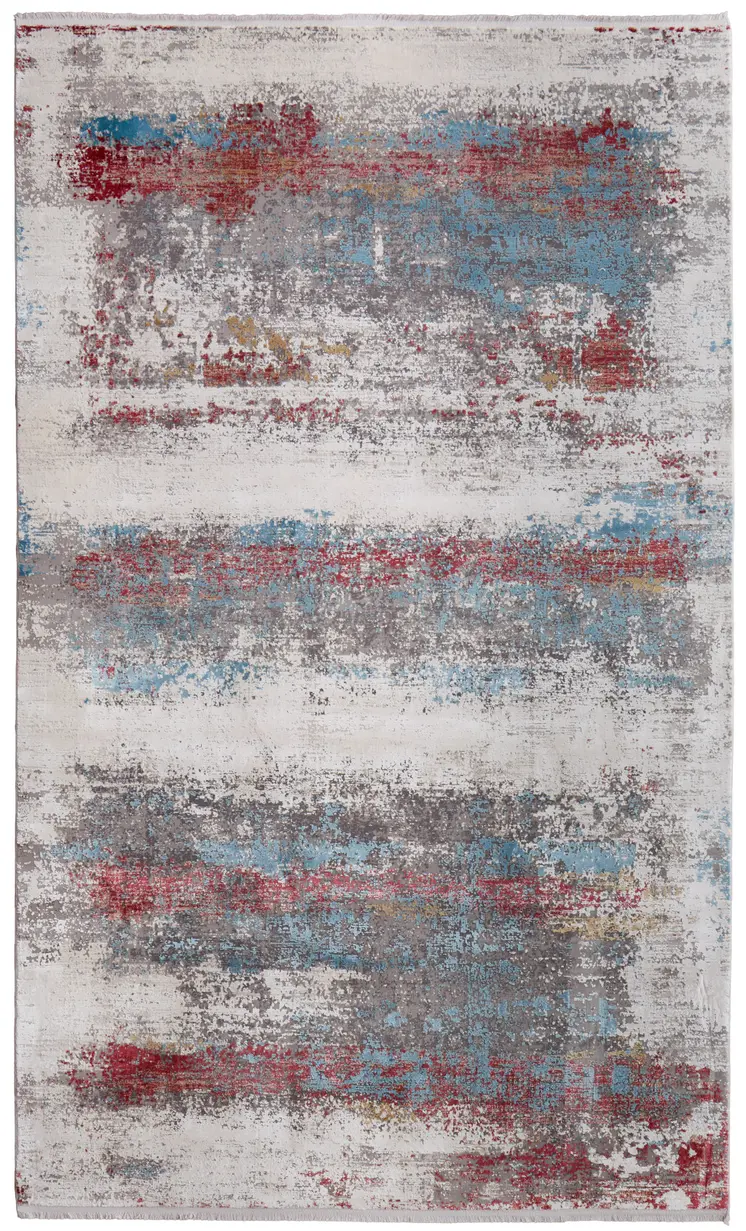12' X 15' Gray Blue and Red Abstract Power Loom Area Rug With Fringe