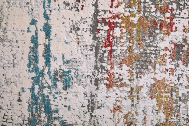 10' X 13' Gray Blue and Red Abstract Power Loom Area Rug With Fringe