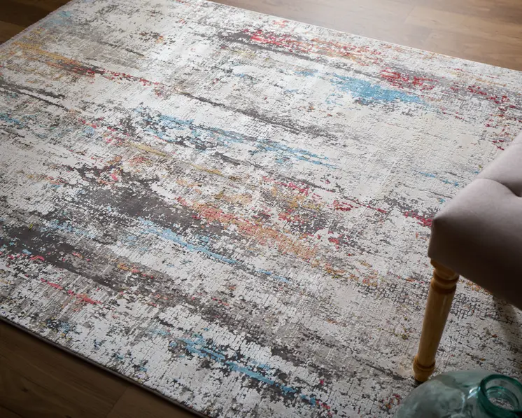 10' X 13' Gray Blue and Red Abstract Power Loom Area Rug With Fringe