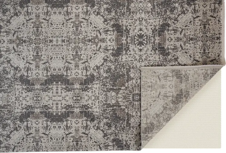 5' X 8' Ivory Taupe and Gray Abstract Power Loom Distressed Area Rug With Fringe