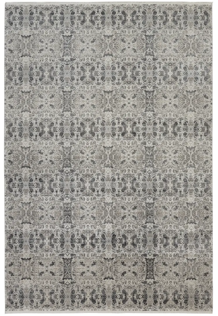 2' X 3' Ivory Taupe and Gray Oriental Power Loom Area Rug With Fringe