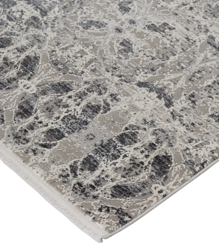 2' X 3' Ivory Taupe and Gray Oriental Power Loom Area Rug With Fringe