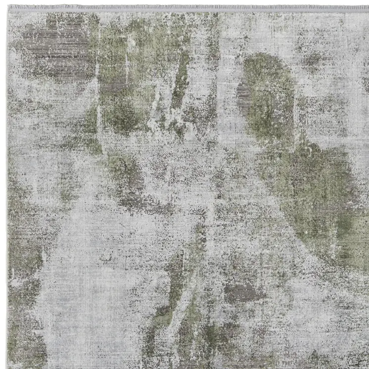 5' X 8' Gray Silver and Green Ikat Power Loom Area Rug With Fringe