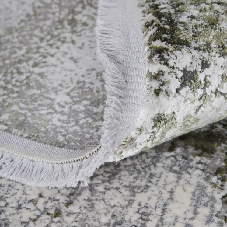 8' X 11' Gray Silver and Green Ikat Power Loom Area Rug With Fringe