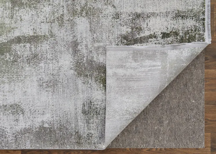 12' X 15' Gray Silver and Green Ikat Power Loom Area Rug With Fringe