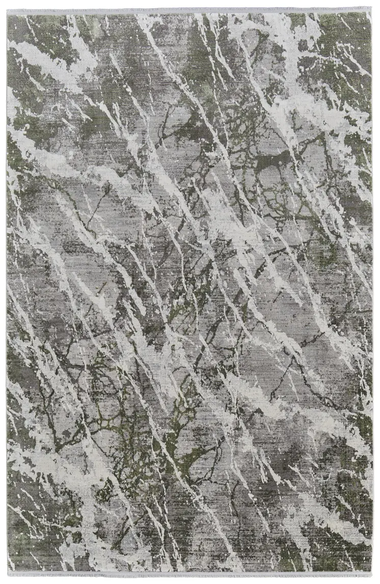 5' X 8' Taupe and Gray Abstract Power Loom Area Rug With Fringe