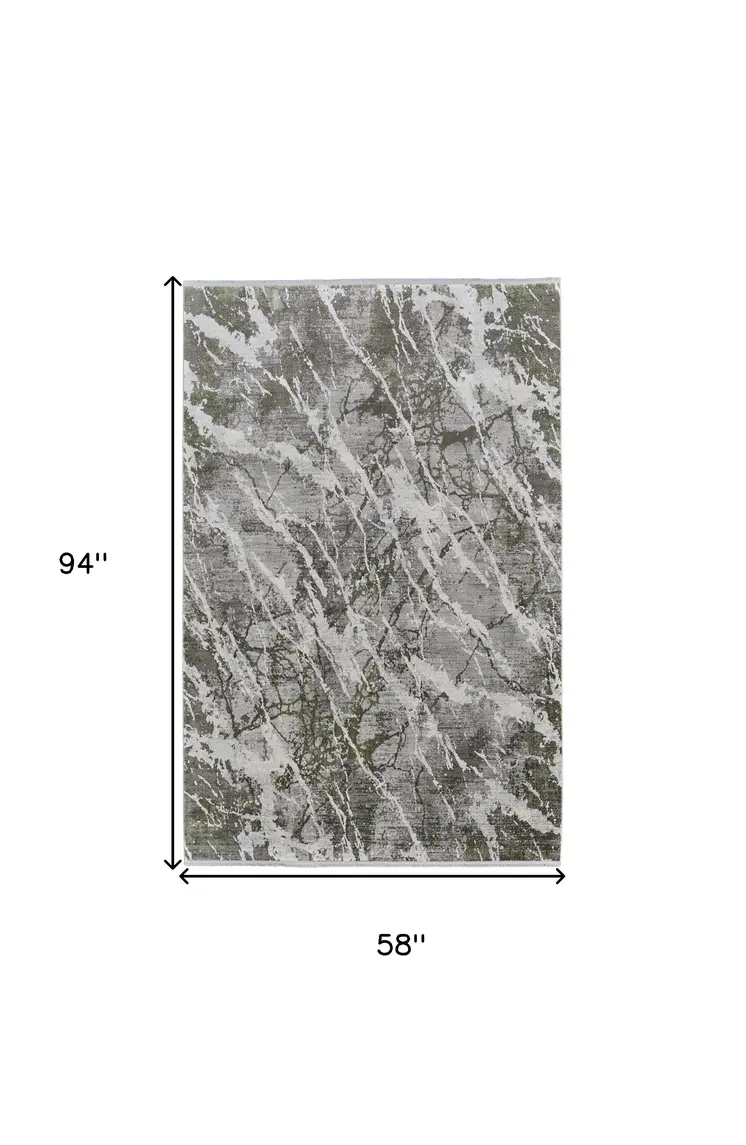 5' X 8' Taupe and Gray Abstract Power Loom Area Rug With Fringe