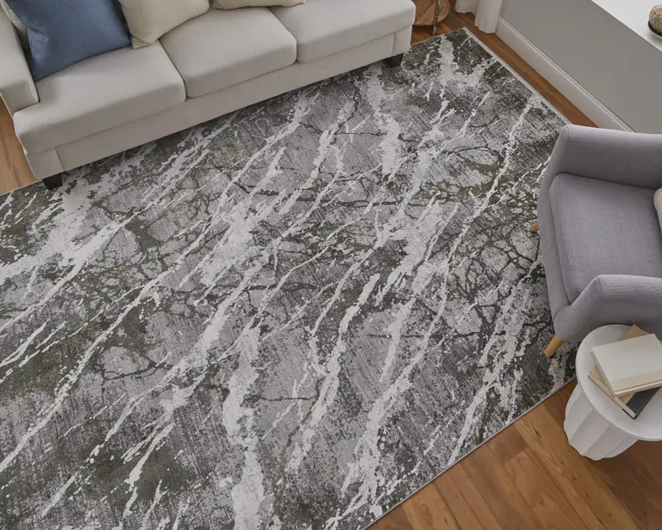7' X 10' Taupe and Gray Abstract Power Loom Area Rug With Fringe