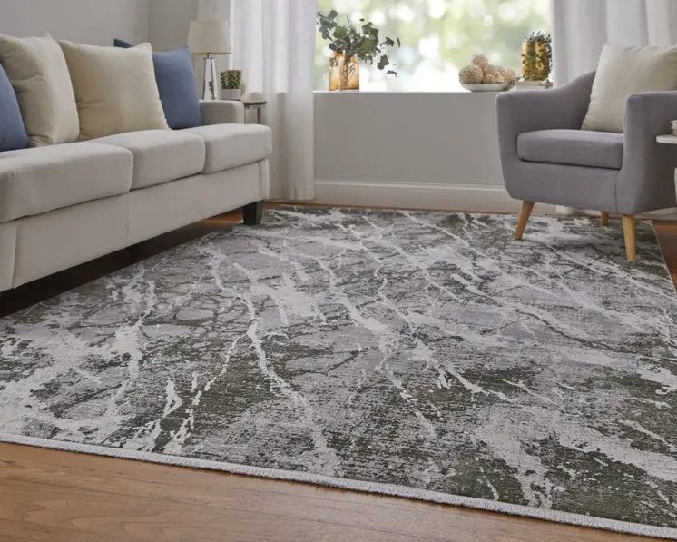 12' X 18' Taupe and Gray Abstract Power Loom Area Rug With Fringe