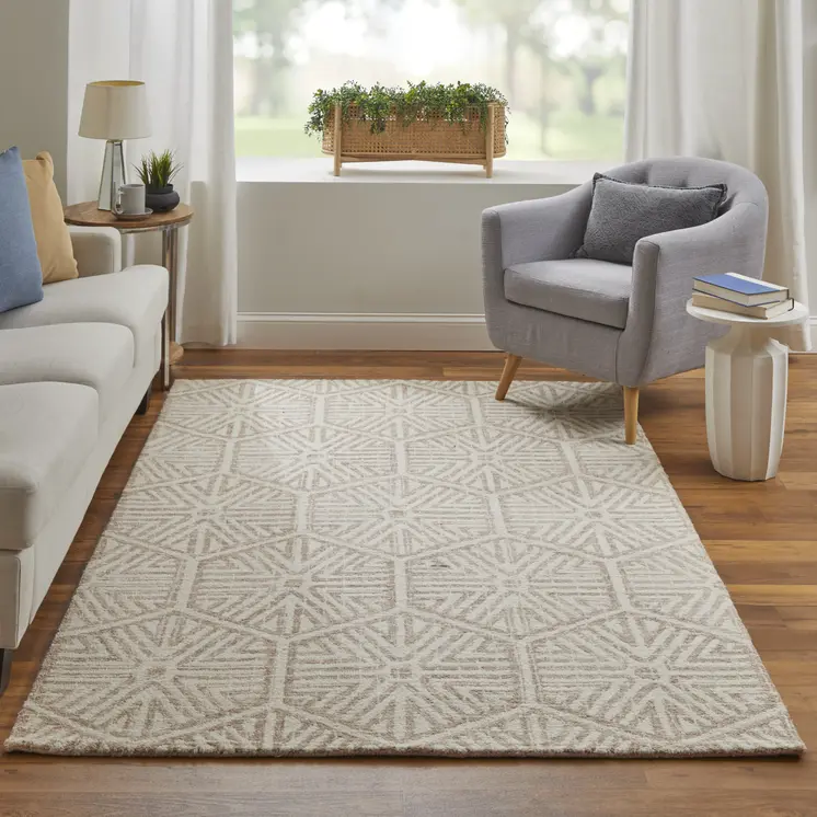 5' X 8' Brown and Ivory Wool Geometric Hand Tufted Area Rug