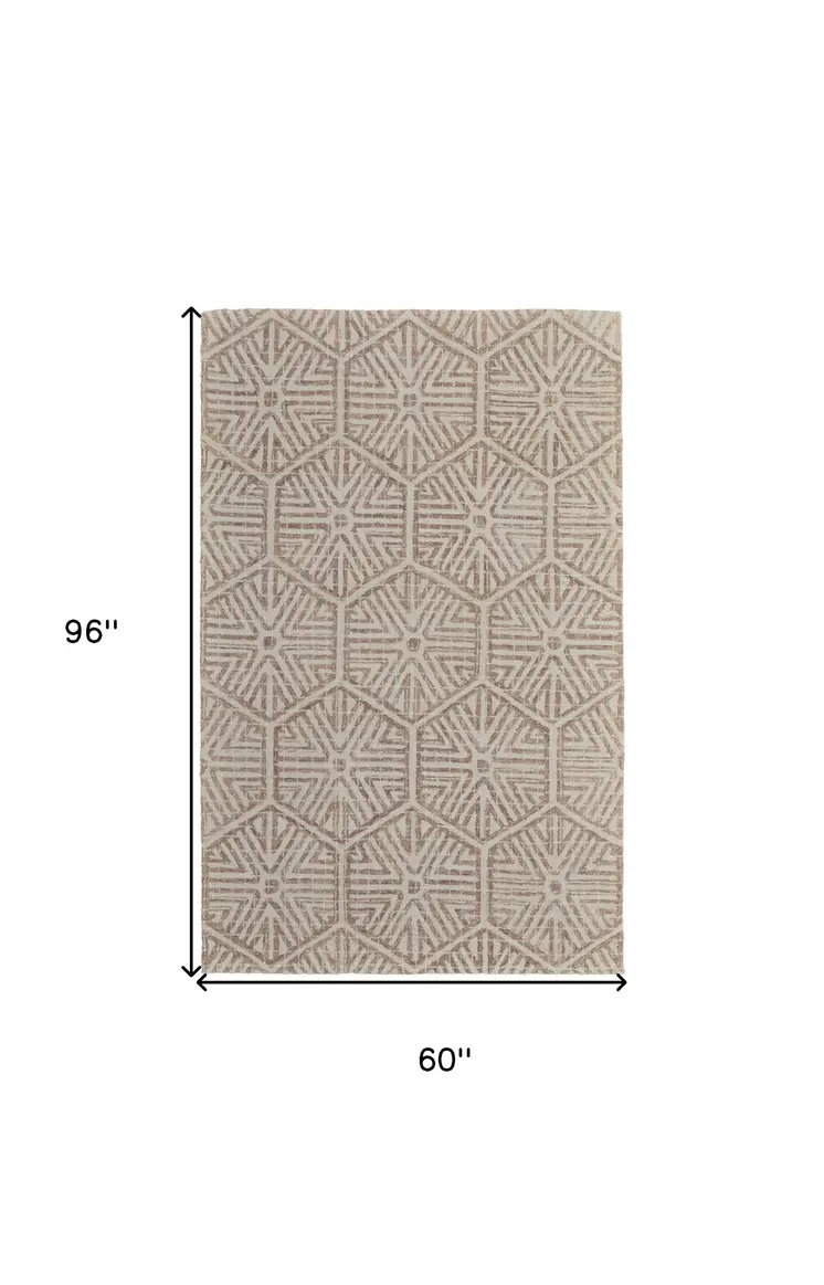 5' X 8' Brown and Ivory Wool Geometric Hand Tufted Area Rug