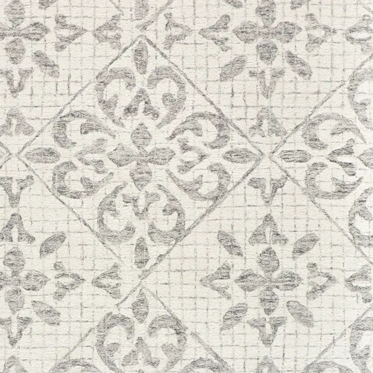 5' X 8' Ivory and Gray Wool Floral Hand Tufted Area Rug