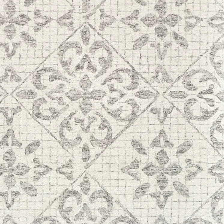 8' X 10' Ivory and Gray Wool Floral Hand Tufted Area Rug