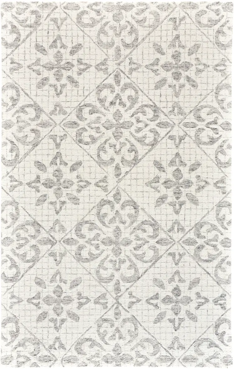 8' X 10' Ivory and Gray Wool Floral Hand Tufted Area Rug