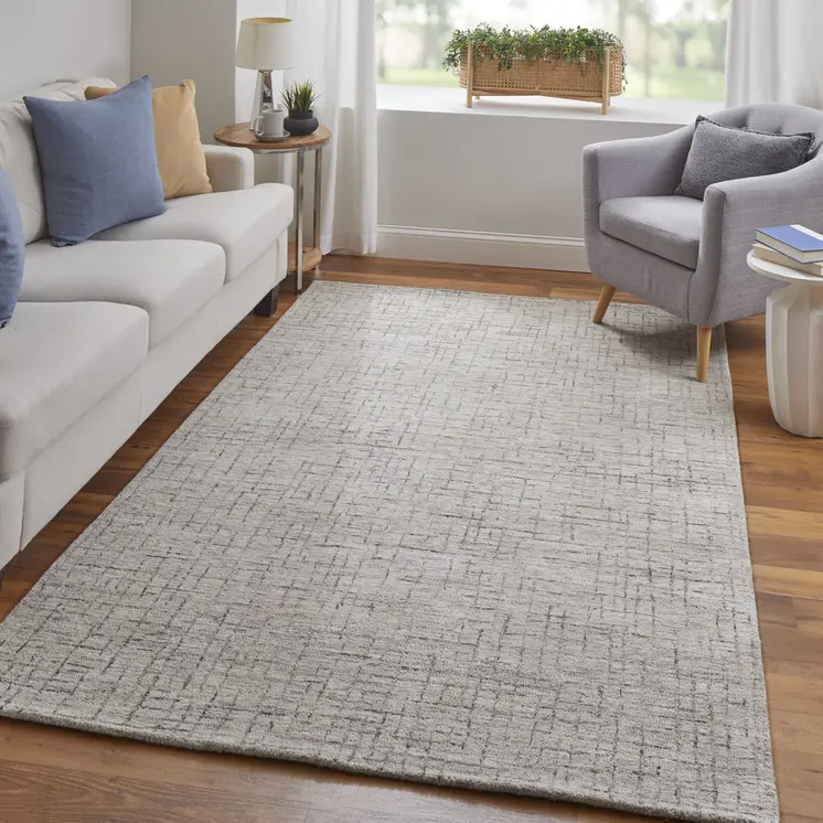 5' X 8' Ivory and Gray Wool Hand Tufted Distressed Area Rug
