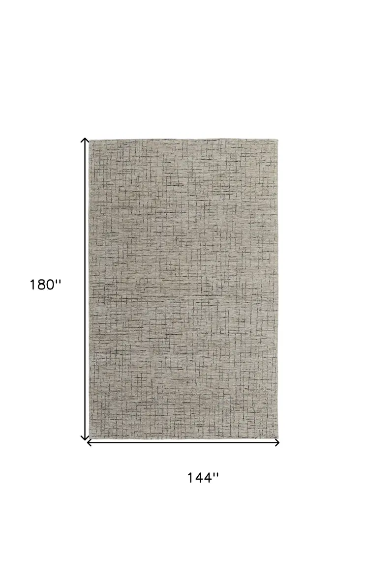 12' X 15' Ivory and Gray Wool Hand Tufted Distressed Area Rug