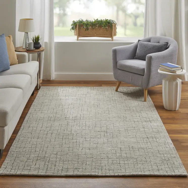 2' X 3' Ivory and Gray Wool Hand Tufted Distressed Area Rug