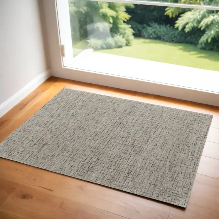 2' X 3' Ivory and Gray Wool Hand Tufted Distressed Area Rug