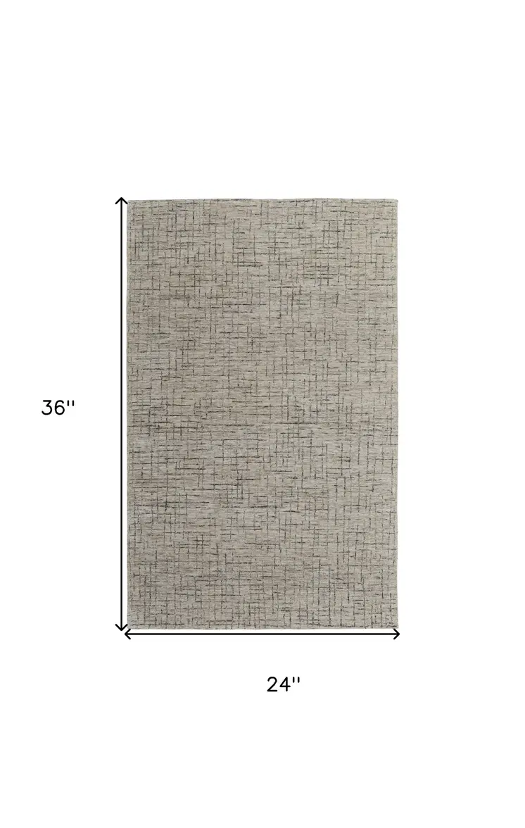 2' X 3' Ivory and Gray Wool Hand Tufted Distressed Area Rug