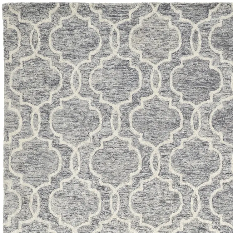 10' X 14' Ivory and Gray Wool Floral Hand Tufted Area Rug