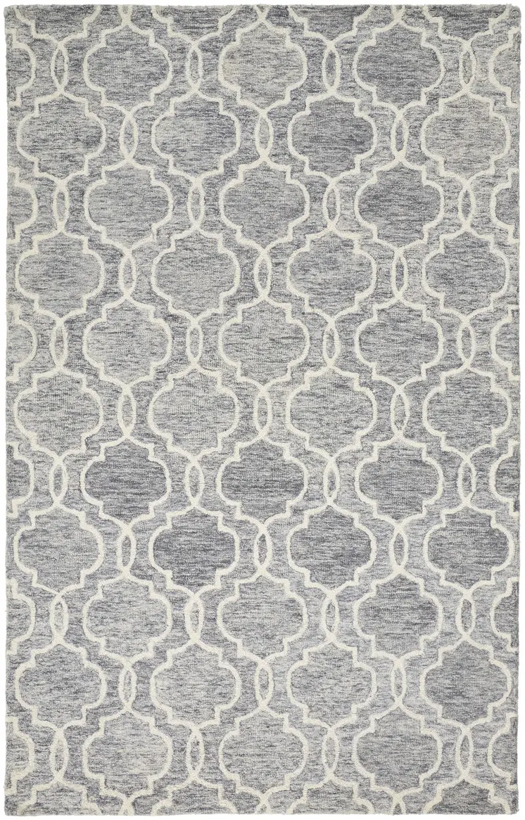 12' X 15' Ivory and Gray Wool Floral Hand Tufted Area Rug