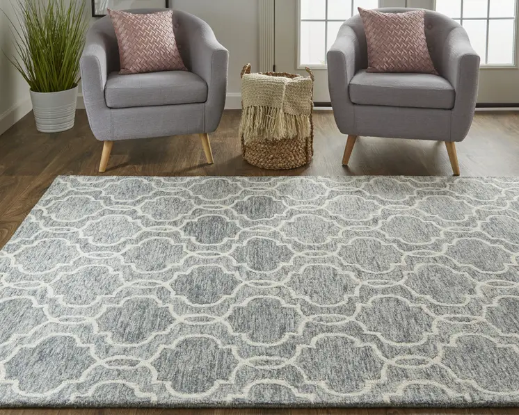 12' X 15' Ivory and Gray Wool Floral Hand Tufted Area Rug