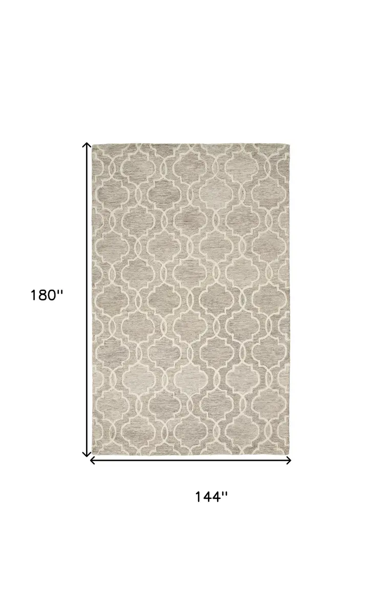 12' X 15' Brown and Ivory Wool Floral Hand Tufted Area Rug