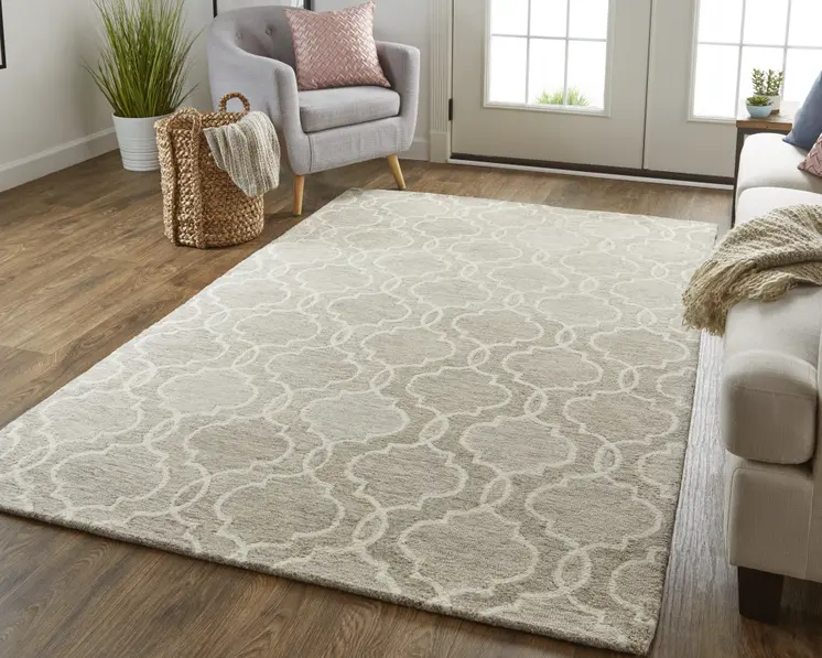 12' X 15' Brown and Ivory Wool Floral Hand Tufted Area Rug