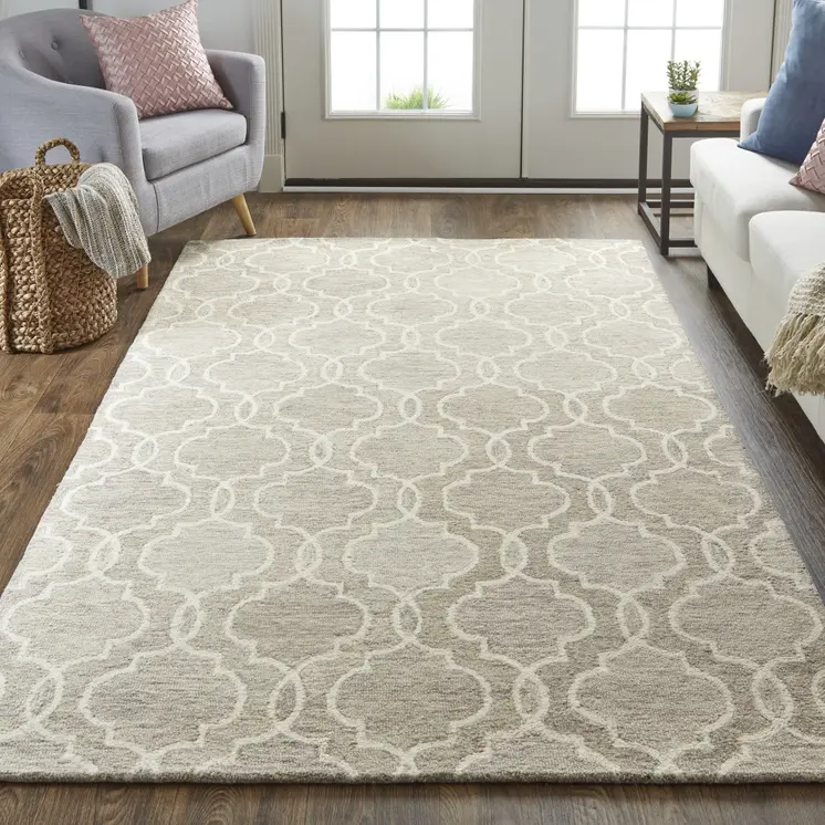 12' X 15' Brown and Ivory Wool Floral Hand Tufted Area Rug