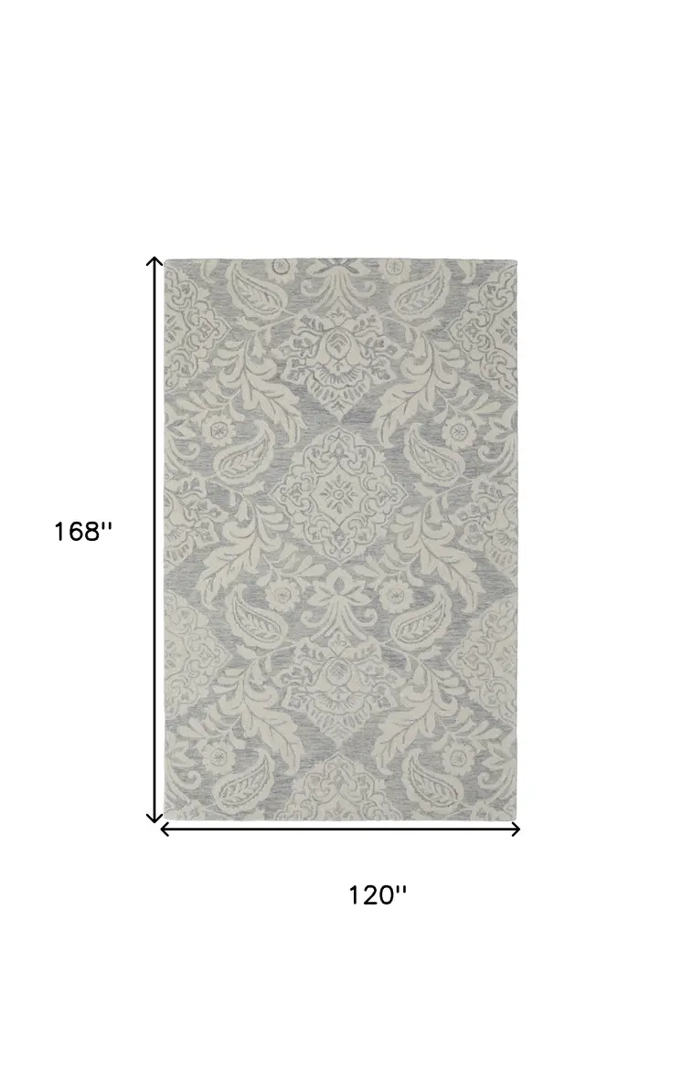 10' X 14' Blue and Ivory Wool Oriental Hand Tufted Area Rug