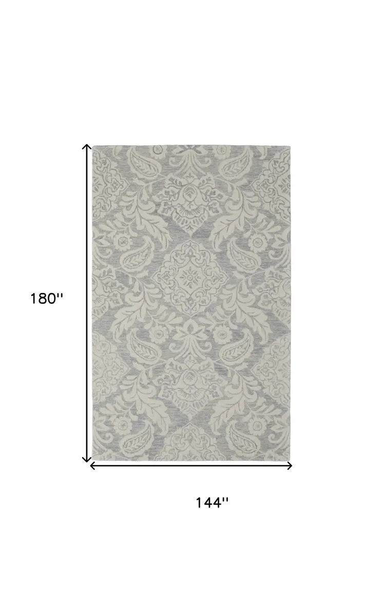 12' X 15' Blue and Ivory Wool Oriental Hand Tufted Area Rug