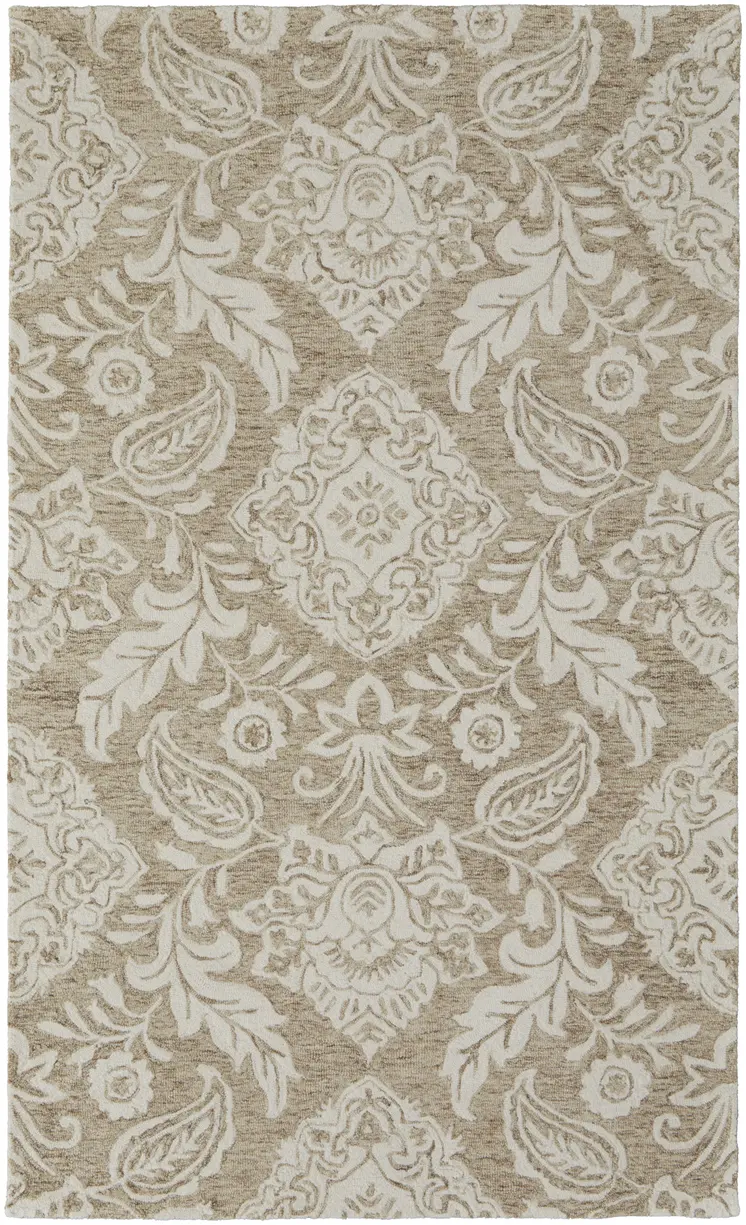 10' X 14' Tan and Ivory Wool Oriental Hand Tufted Area Rug