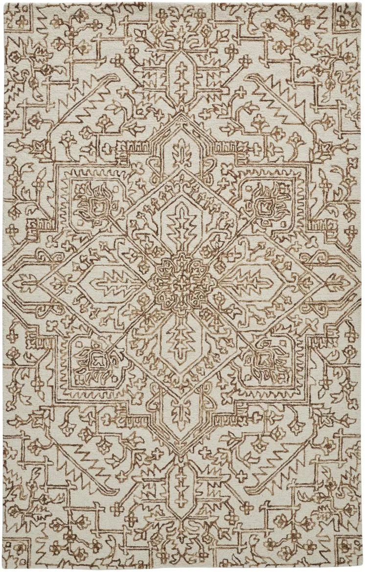 12' X 15' Brown and Ivory Wool Oriental Hand Tufted Area Rug