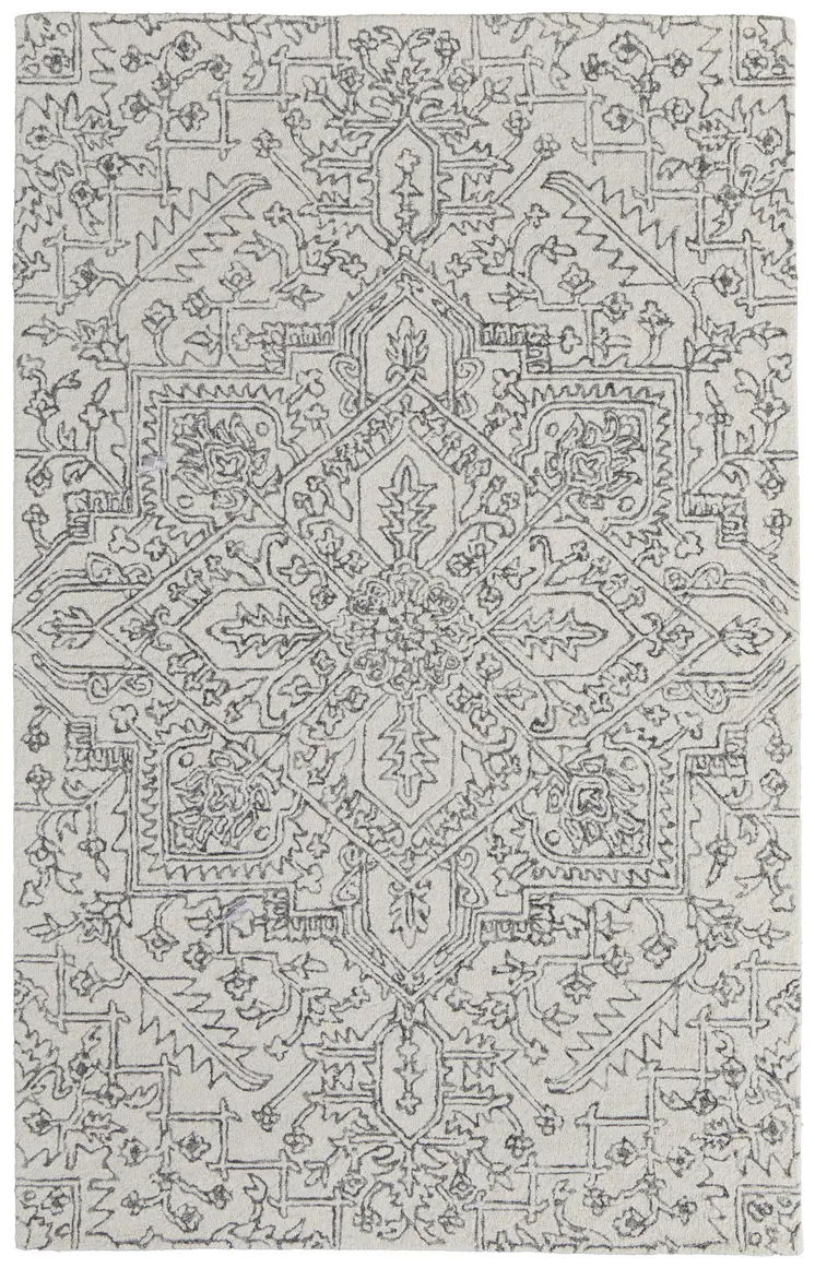 10' X 14' White and Gray Wool Oriental Hand Tufted Area Rug