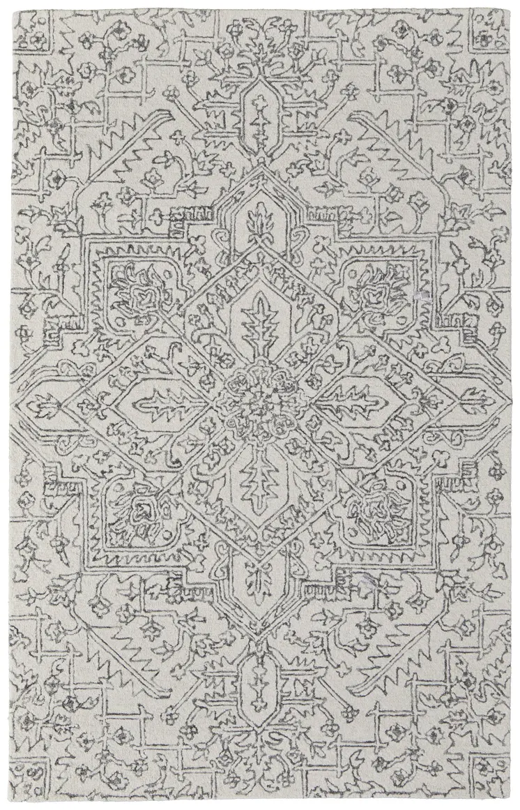 10' X 14' White and Gray Wool Oriental Hand Tufted Area Rug