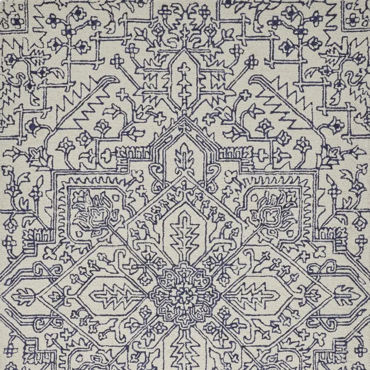 10' X 14' Ivory and Blue Wool Oriental Hand Tufted Area Rug