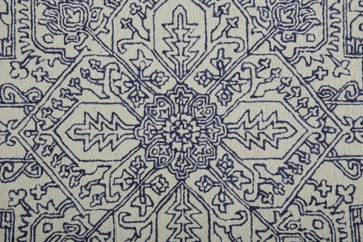 12' X 15' Ivory and Blue Wool Oriental Hand Tufted Area Rug