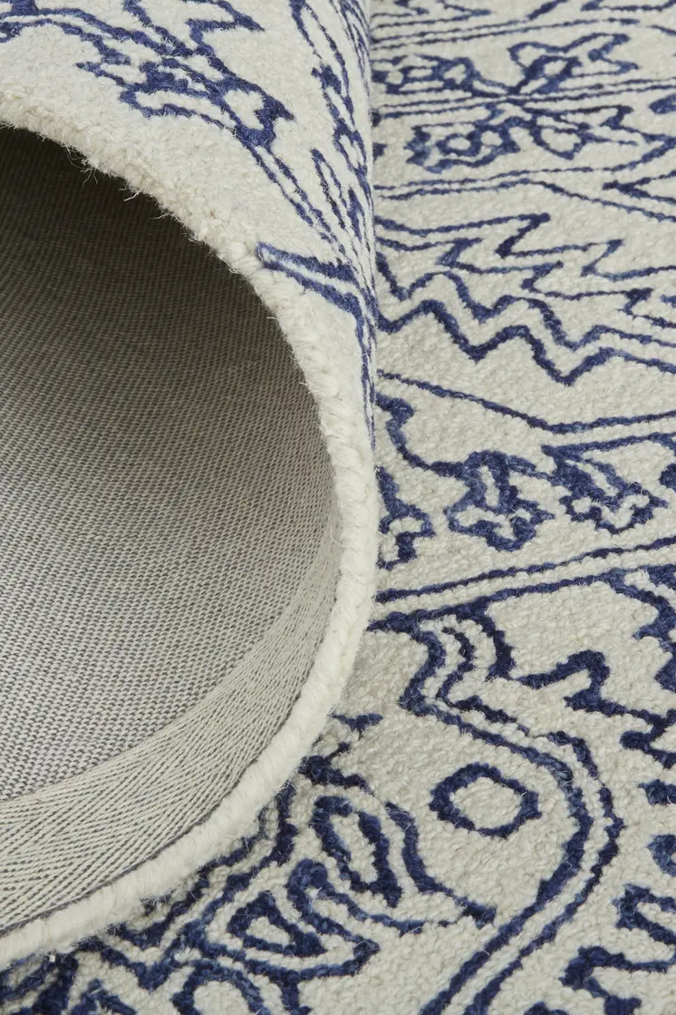 12' X 15' Ivory and Blue Wool Oriental Hand Tufted Area Rug